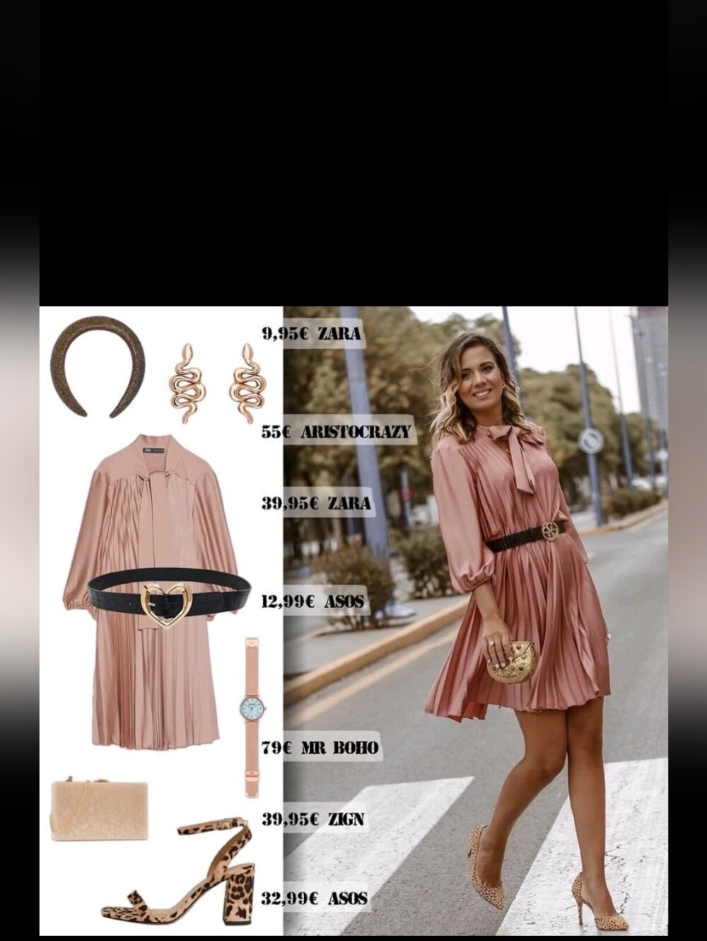 ZARA Rose Pink Pleated Tie-Neck Midi Dress